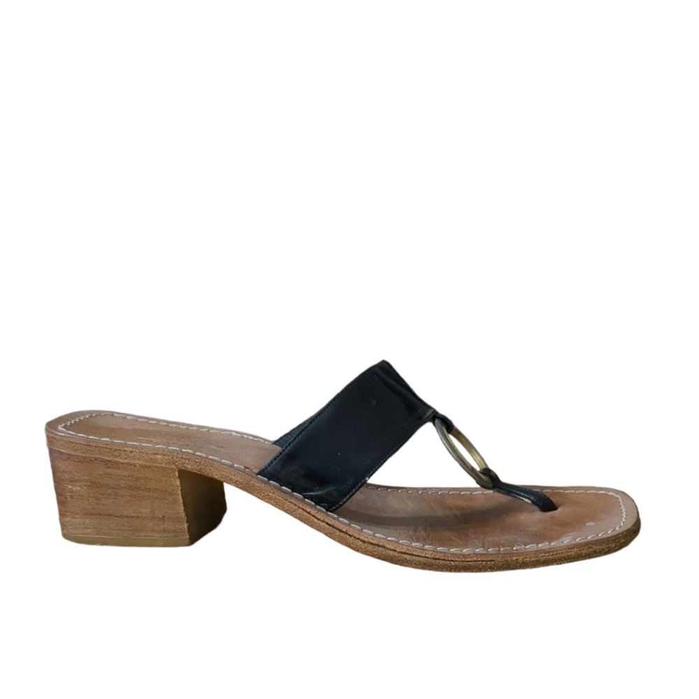FABIOS PALM Beach Black Leather Sandals Size 40.